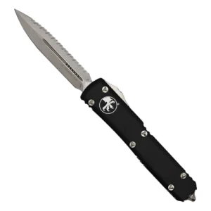 Microtech 122-12 Ultratech D/E OTF Fully Serrated Automatic Knife Black - Stonewash