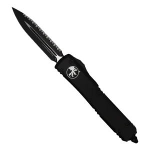 Microtech 122-3T Ultratech D/E Fully Serrated OTF Automatic Knife Tactical Black – Black