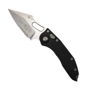 Microtech 169-11 Stitch Spear Point Partially Serrated Automatic Knife Black - Stonewash