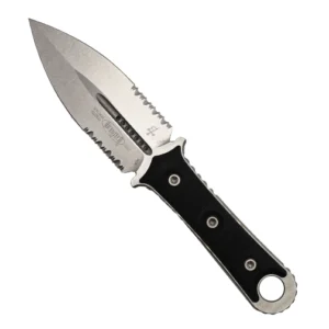 Microtech 201-11 Borka SBD D/E Partially Serrated Fixed Blade Knife Black G-10 - Stonewash