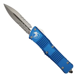 Microtech 142-11BL Combat Troodon D/E Partially Serrated OTF Automatic Knife Blue - Stonewash