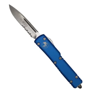 Microtech 148-11BL UTX-70 S/E Partially Serrated OTF Automatic Knife Blue - Stonewash