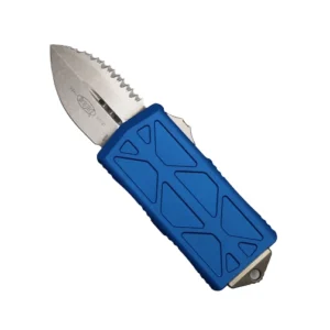 Microtech 157-12BL Exocet D/E Fully Serrated OTF Knife Money Clip Combo Blue - Stonewash