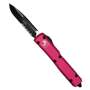 Microtech 121-2PK Ultratech Tactical S/E Partial Serrated OTF Knife Pink – Black