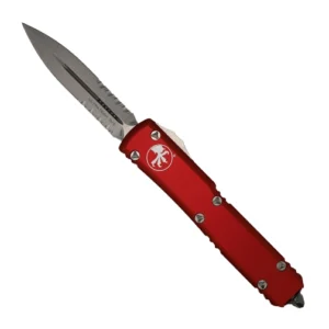 Microtech 122-11RD Ultratech D/E Partially Serrated OTF Automatic Knife Red – Stonewash