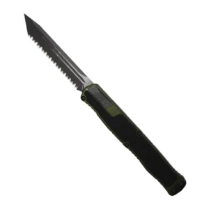 Heretic Knives Cleric II T/E Fully Serrated OTF Automatic Knife OD Green - Black DLC