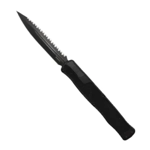 Heretic Knives Cleric II D/E Fully Serrated OTF Automatic Knife Black - Black DLC