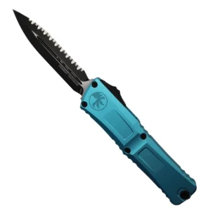 Microtech 1142-3TQ Combat Troodon Gen III Fully Serrated D/E OTF Automatic Knife Turquoise - Black