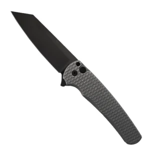 Pro-Tech Knives Malibu Reverse Tanto Button Lock Folding Knife Grey Battleworn Scales - Black DLC